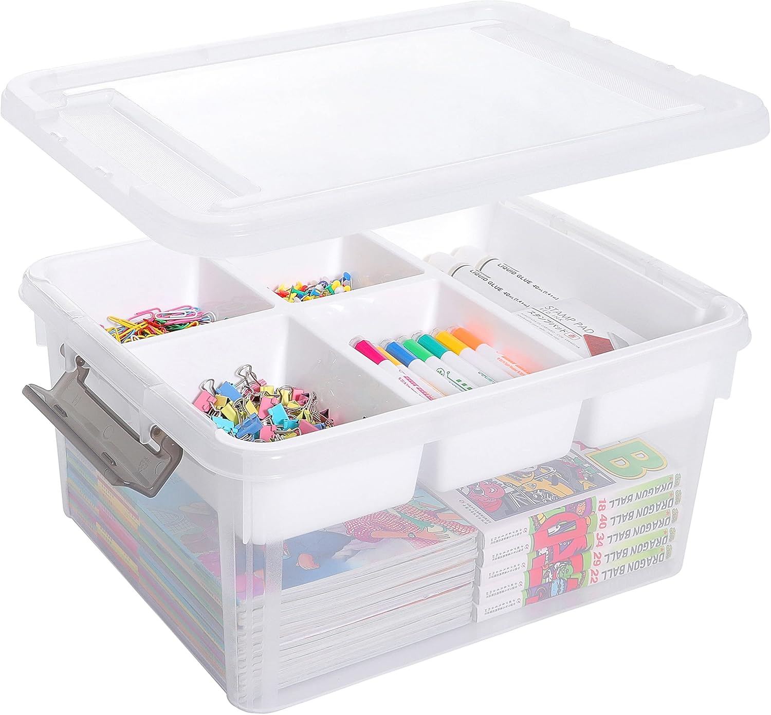 Citylife 16L Plastic Storage Boxes with Removable Tray Clear Craft Organizers with Compartments Storage Container for Organizing Bead, Tool, Sewing, Playdoh-0