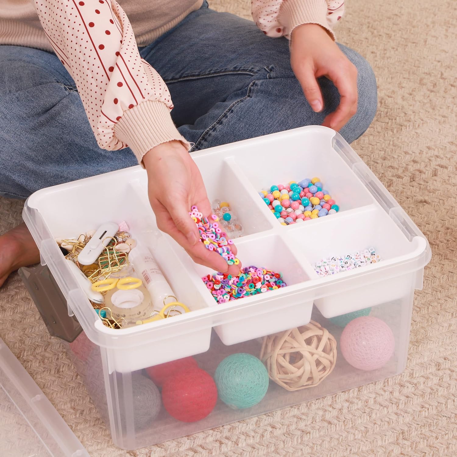 Citylife 16L Plastic Storage Boxes with Removable Tray Clear Craft Organizers with Compartments Storage Container for Organizing Bead, Tool, Sewing, Playdoh-4