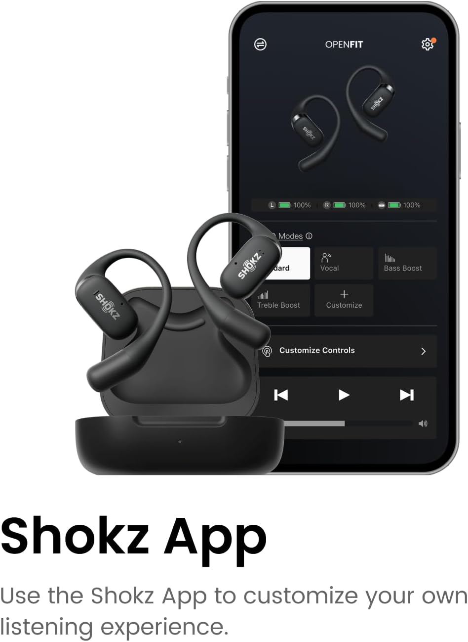 SHOKZ OpenFit for 2023 Open-Ear True Wireless Bluetooth Headphones with Microphone, Earbuds with Earhooks, Sweat Resistant, Fast Charging, 28HRS Playtime (Black)-7