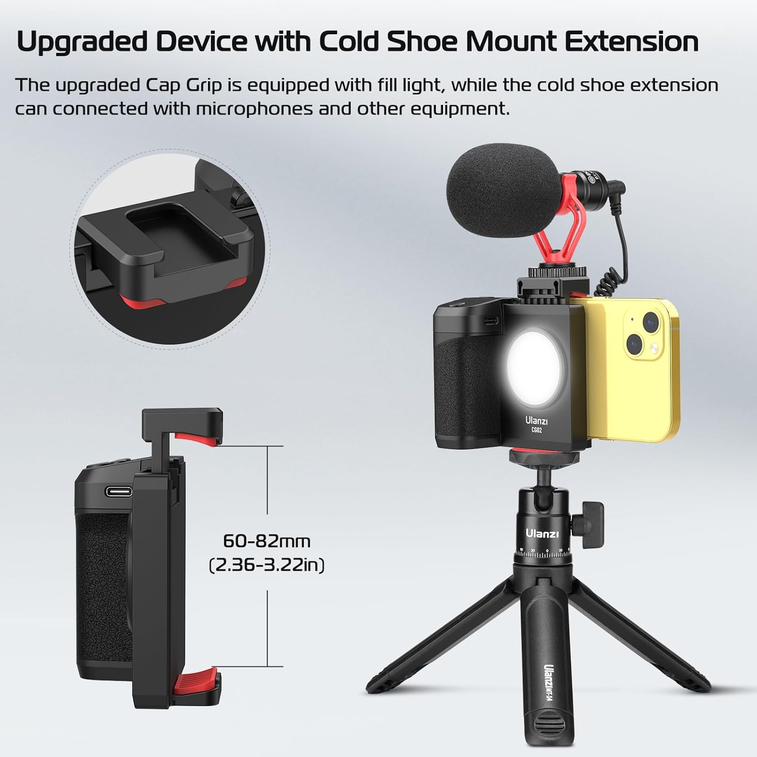 ULANZI CG-02 Grip Holder for Smartphone Upgraded Phone Camera Grip with Remote Shutter Handheld Tripod Mount Fill Light Handheld Photography Accessories for iPhone 15 14 Pro Max etc-3