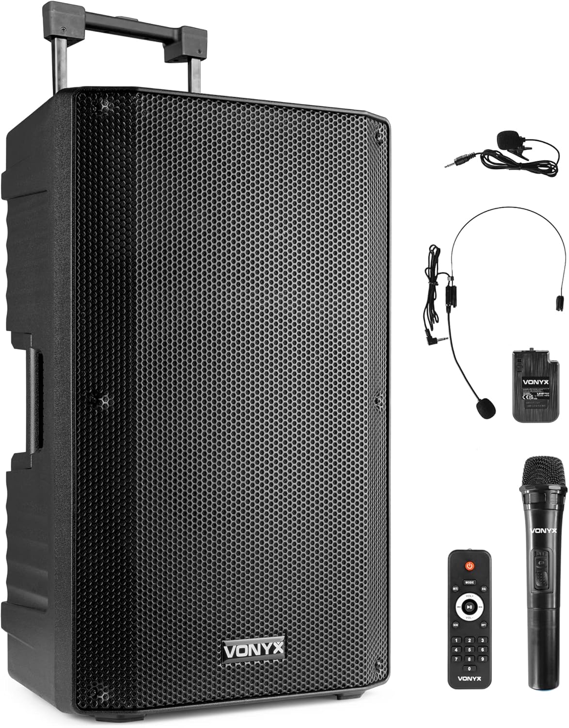 Vonyx VSA500BP 12-Inch Portable PA System with Wireless Mic & Headset | Battery-Powered Portable PA Speaker | Versatile Sound System for Events, Presentations, Performances, and Outdoor Activities-0