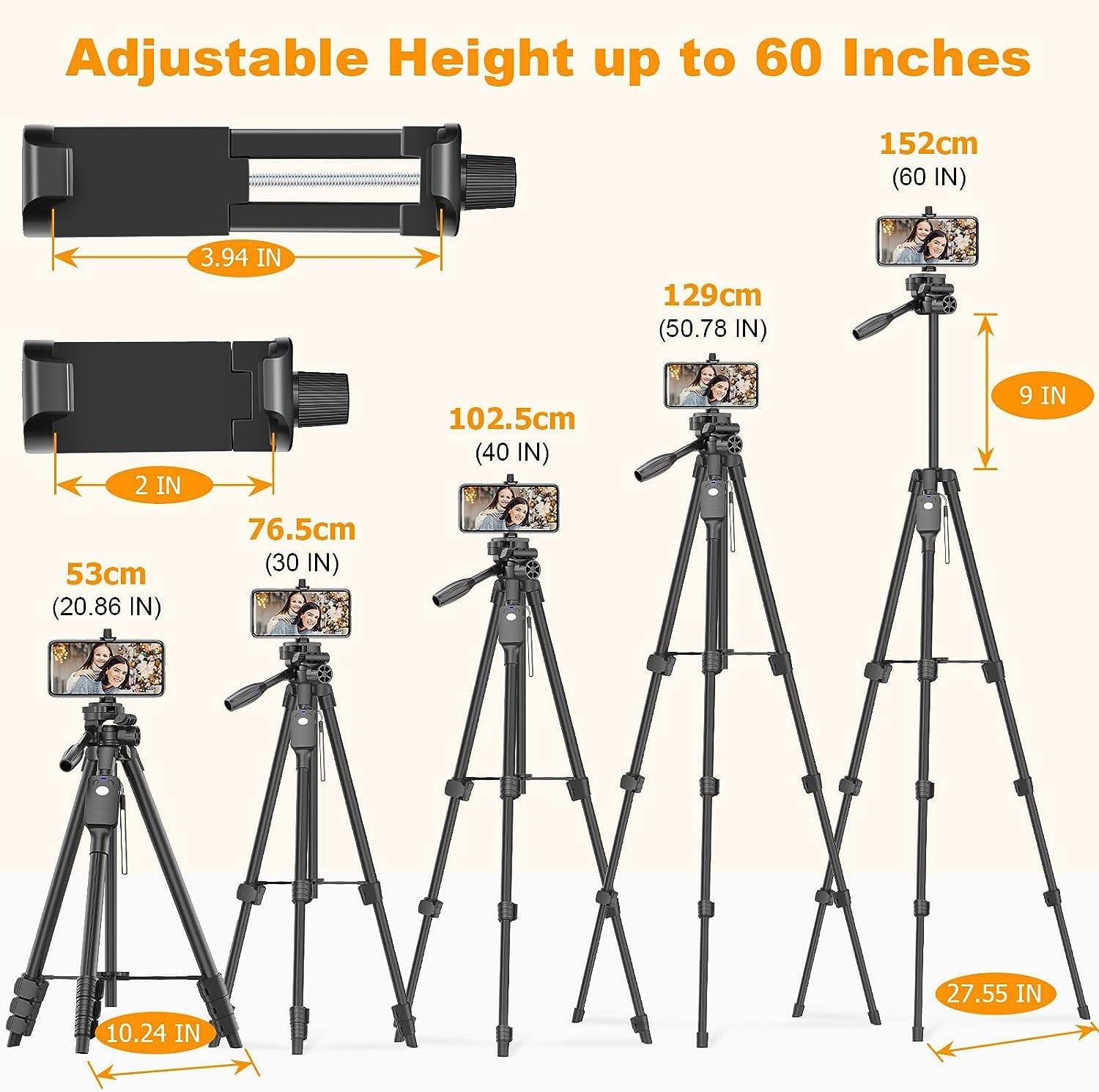 XXZU 60" Camera Tripod, Phone Tripods Stand with Quick-Release Plate, Camera Stand with Remote&Travel Bag, Mobile Phone Tripod Stand For Filming, Smartphone Tripod for iPhone/Camera/DSLR/Webcam-1