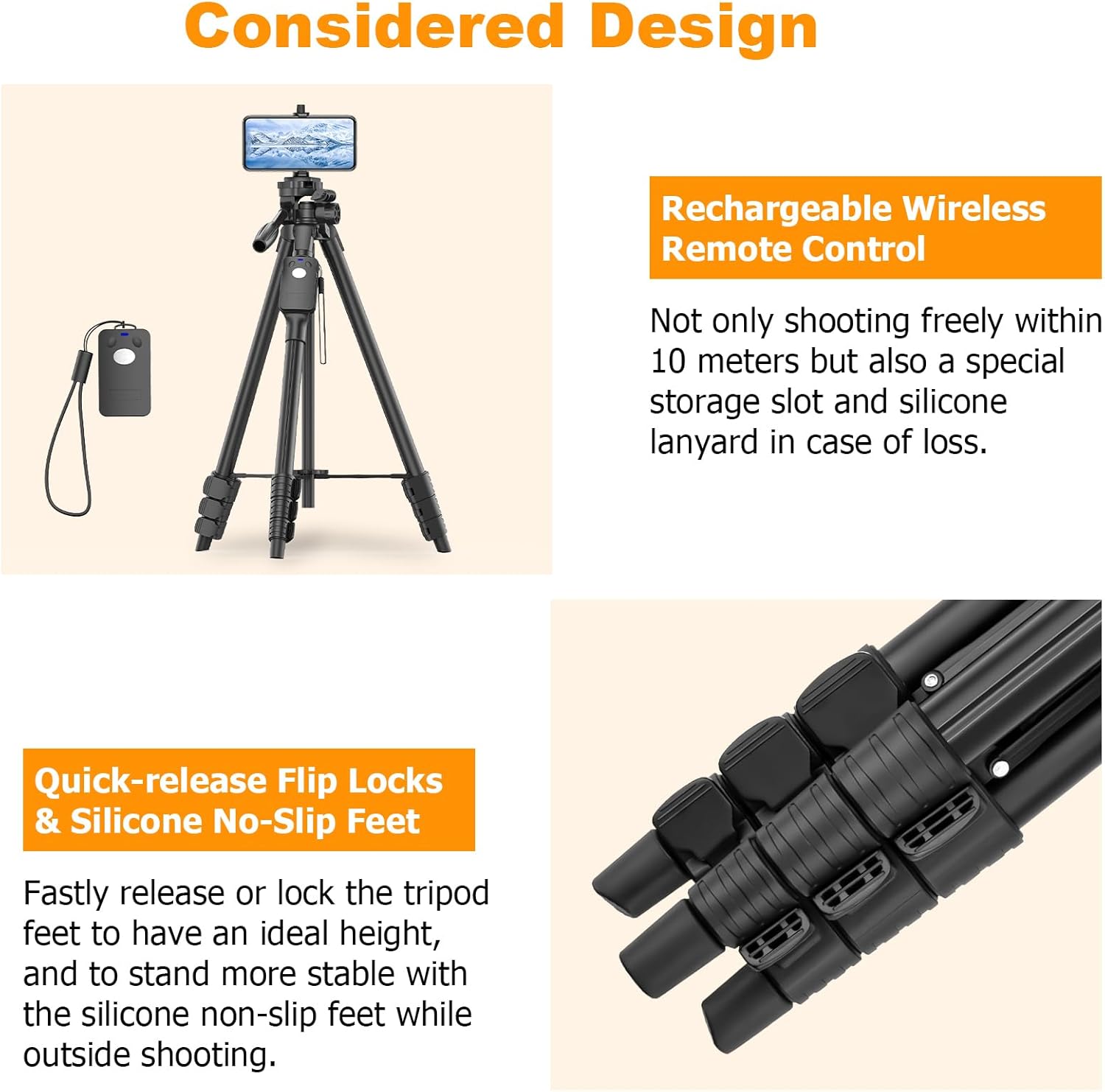 XXZU 60" Camera Tripod, Phone Tripods Stand with Quick-Release Plate, Camera Stand with Remote&Travel Bag, Mobile Phone Tripod Stand For Filming, Smartphone Tripod for iPhone/Camera/DSLR/Webcam-3