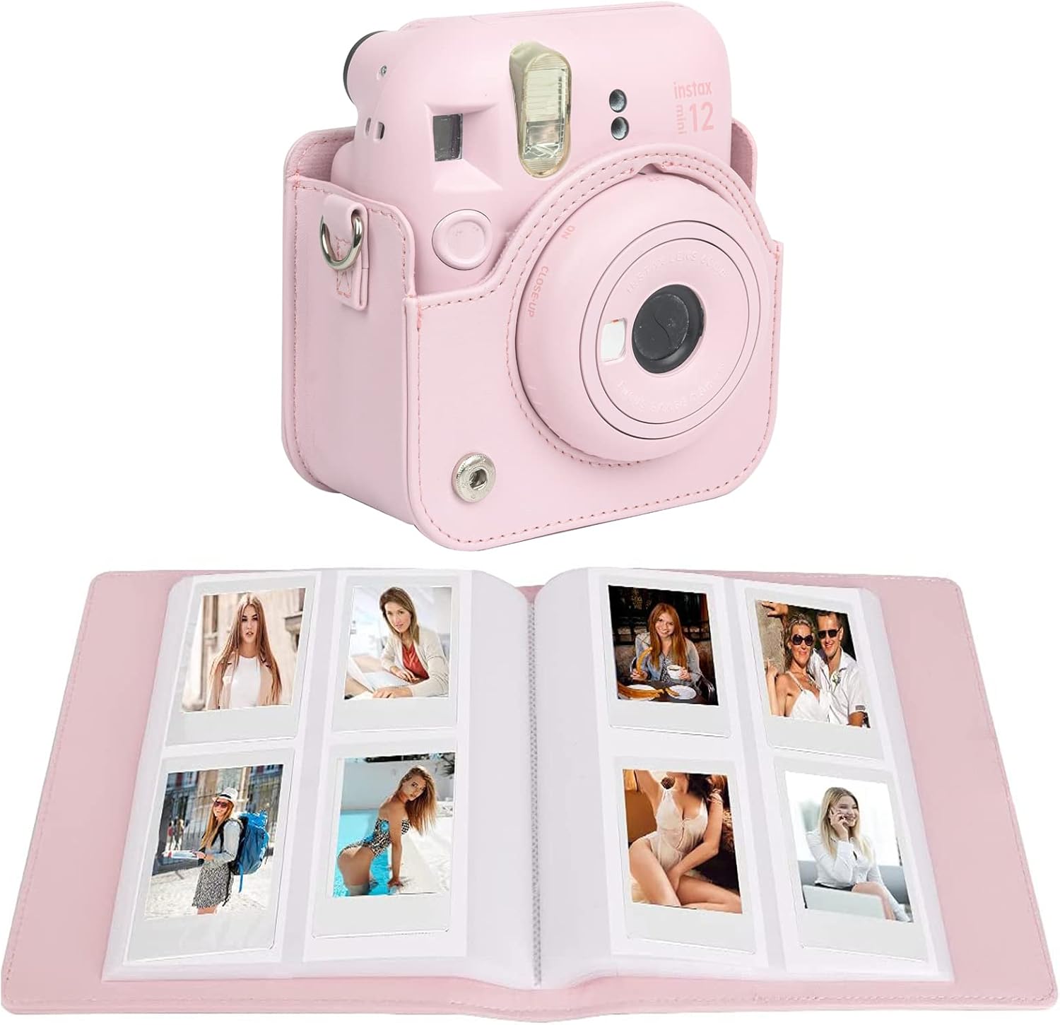 256 Pockets Mini Photo Album with Camera Case for Instax Mini 12 Camera (Pink)-3