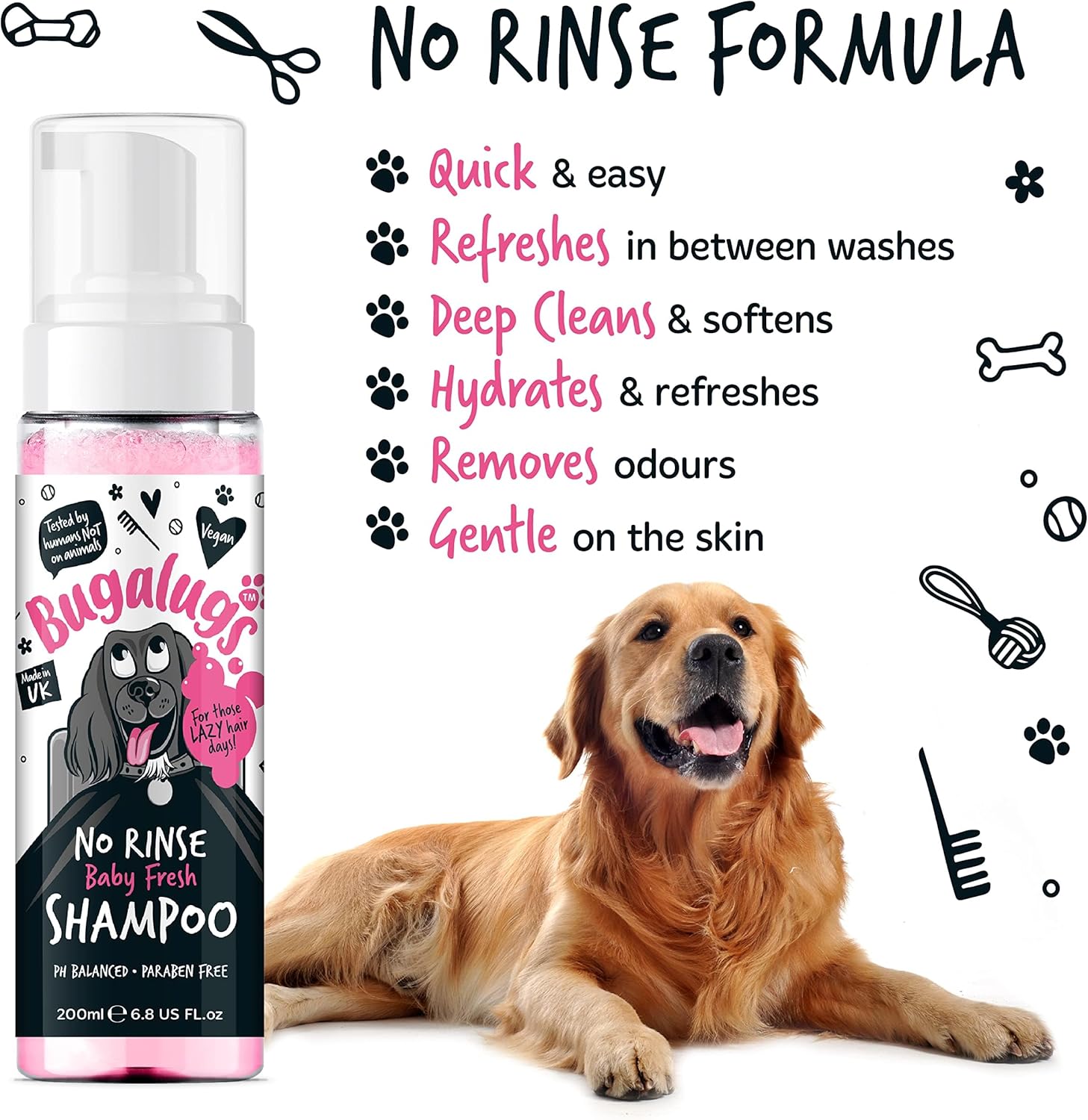 Bugalugs No Rinse Baby Powder Dog Shampoo – Dog coat Dry shampoo quick dog bath for dogs for itchy dog skin relief. Puppy Professional groom baby powder dog spray foam-1