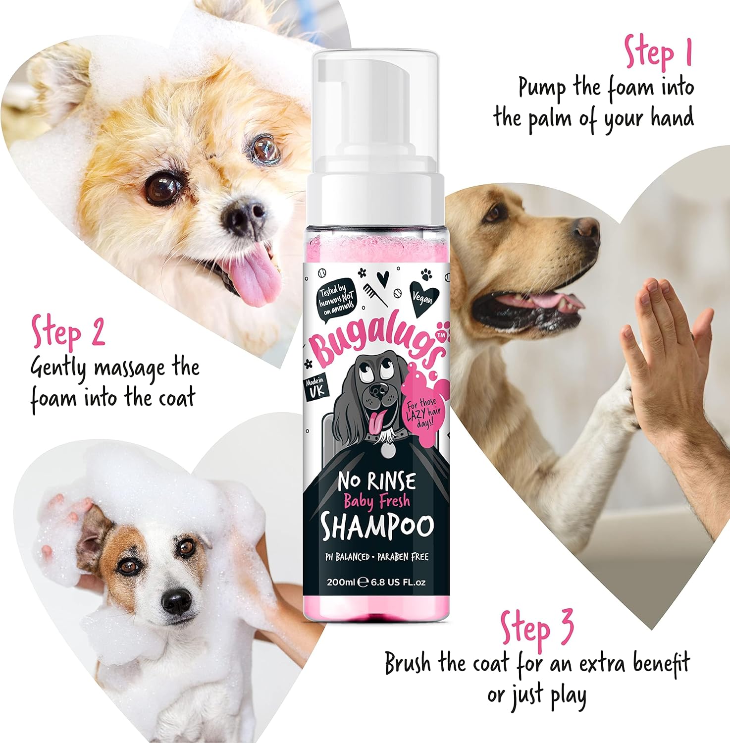 Bugalugs No Rinse Baby Powder Dog Shampoo – Dog coat Dry shampoo quick dog bath for dogs for itchy dog skin relief. Puppy Professional groom baby powder dog spray foam-6