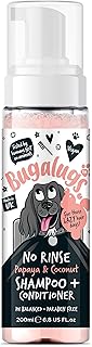 BUGALUGS No Rinse Papaya & Coconut Dog Shampoo - Luxury 2 in 1 dog Dry shampoo & conditioner - odour eliminator natural shampoo with dog perfume quick shower for pets