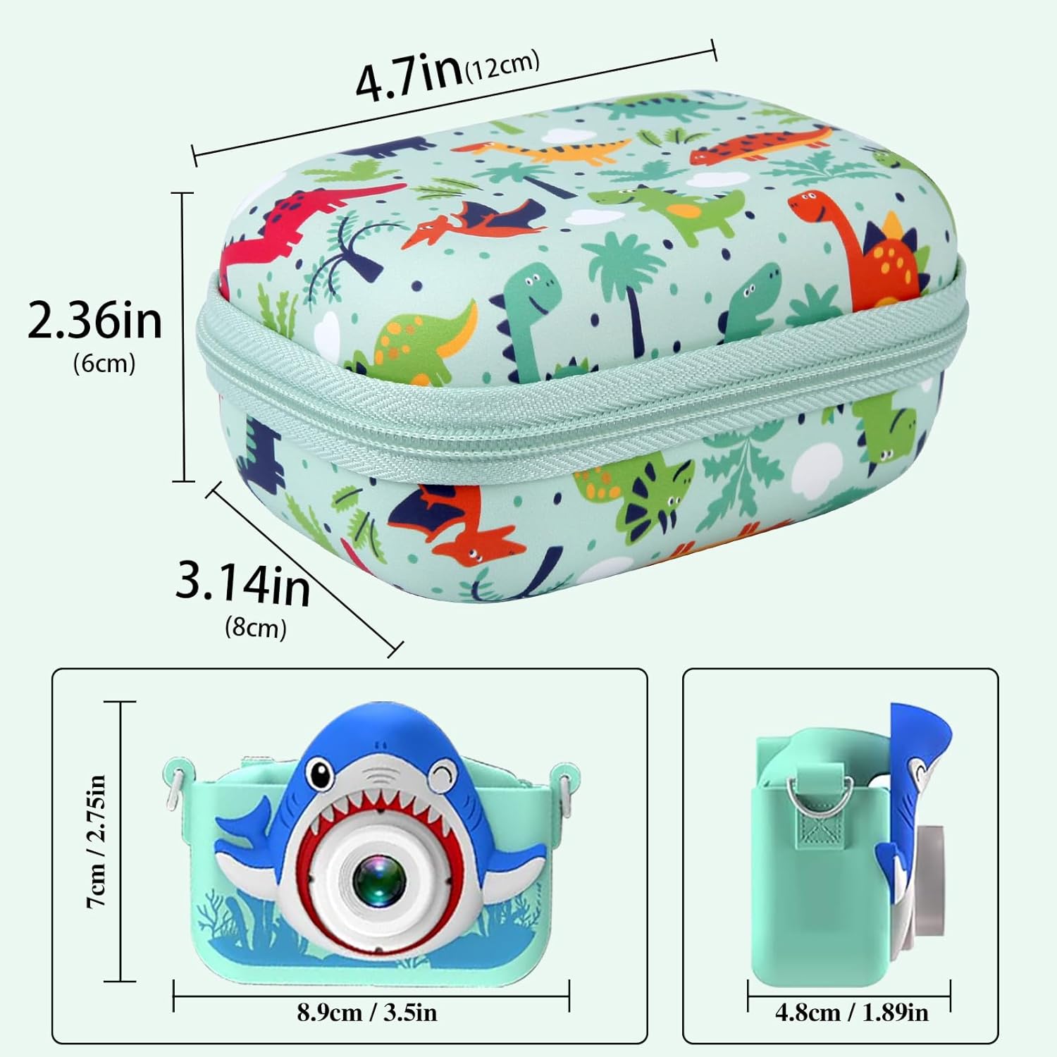 Leayjeen Kids Digital Camera Case, Compatible with Cocopa/Hangrui/Gofunly/TIATUA/Mgaolo/HiMont/DRLEBE/YunLone, for 3-12 Year Kids Toy Gifts (Case Only) Green Dinosaur-2