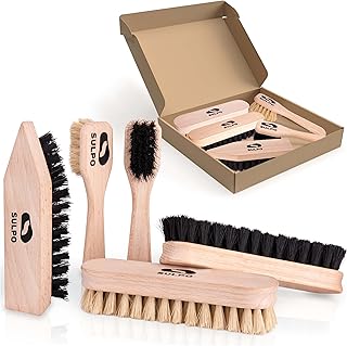 SULPO Shoe Polish Kit - 5-Piece Shoe Polish Cleaning Set - Leather Cleaning Brushes - 2 Brushes Soft Bristles - 2 Shoe Polish Brushes Soft Bristles - 1 Dirt Brush Hard Bristles - Shoe Care