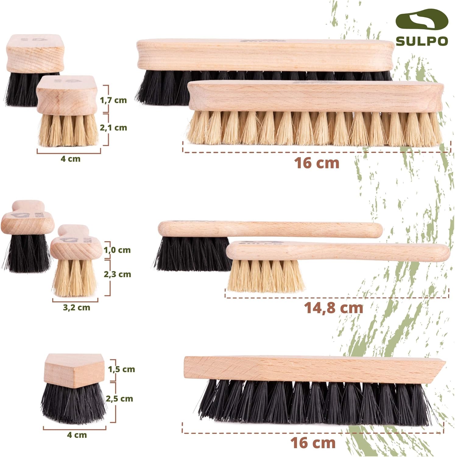 SULPO Shoe Polish Kit - 5-Piece Shoe Polish Cleaning Set - Leather Cleaning Brushes - 2 Brushes Soft Bristles - 2 Shoe Polish Brushes Soft Bristles - 1 Dirt Brush Hard Bristles - Shoe Care-3