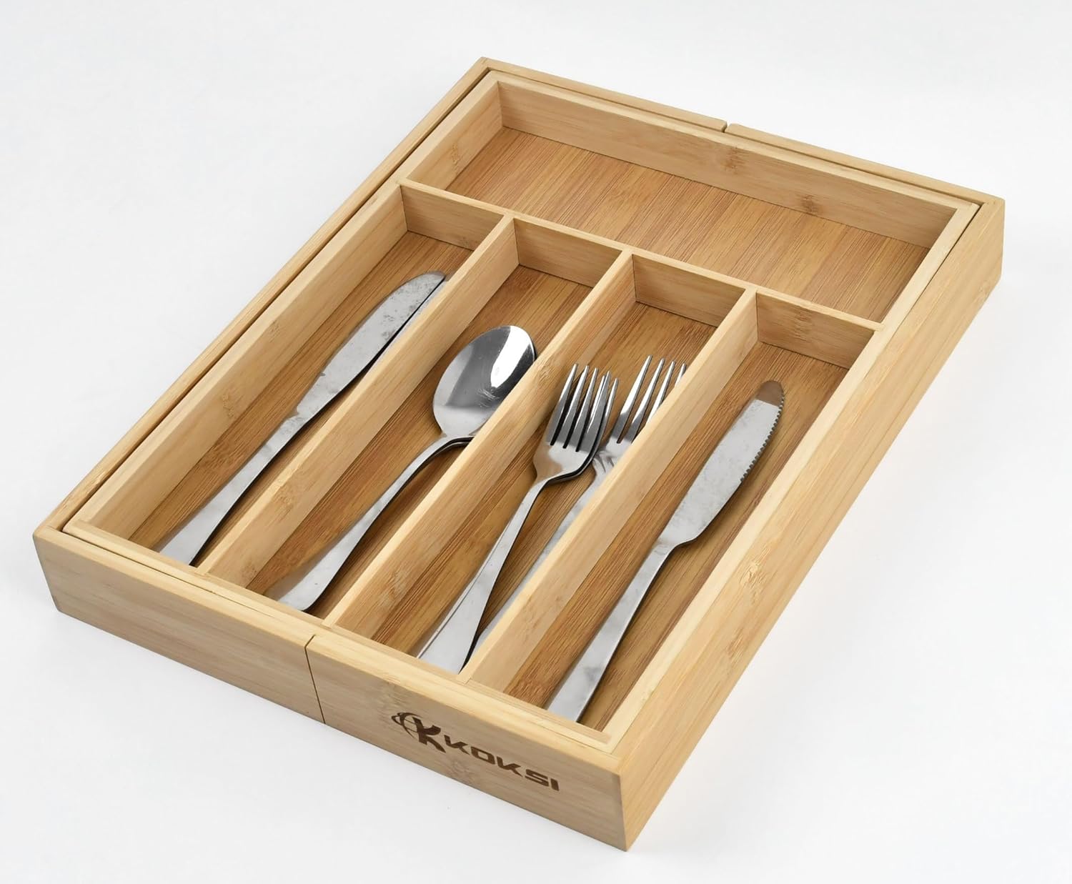 Koksi Cutlery Drawer Organiser - Expandable Bamboo Utensil Organiser for Silverware, Flatware, Knives, Natural Wood Cutlery Tray & Knife Holder Kitchen Drawer Divider Organisation-2