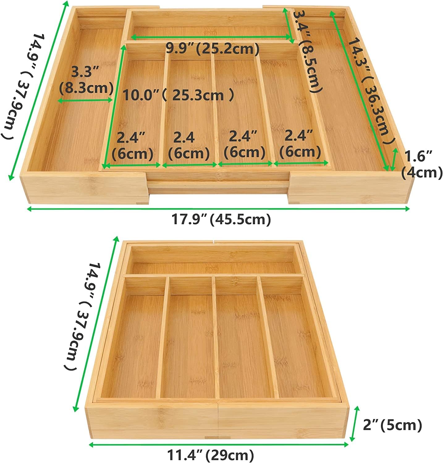 Koksi Cutlery Drawer Organiser - Expandable Bamboo Utensil Organiser for Silverware, Flatware, Knives, Natural Wood Cutlery Tray & Knife Holder Kitchen Drawer Divider Organisation-6