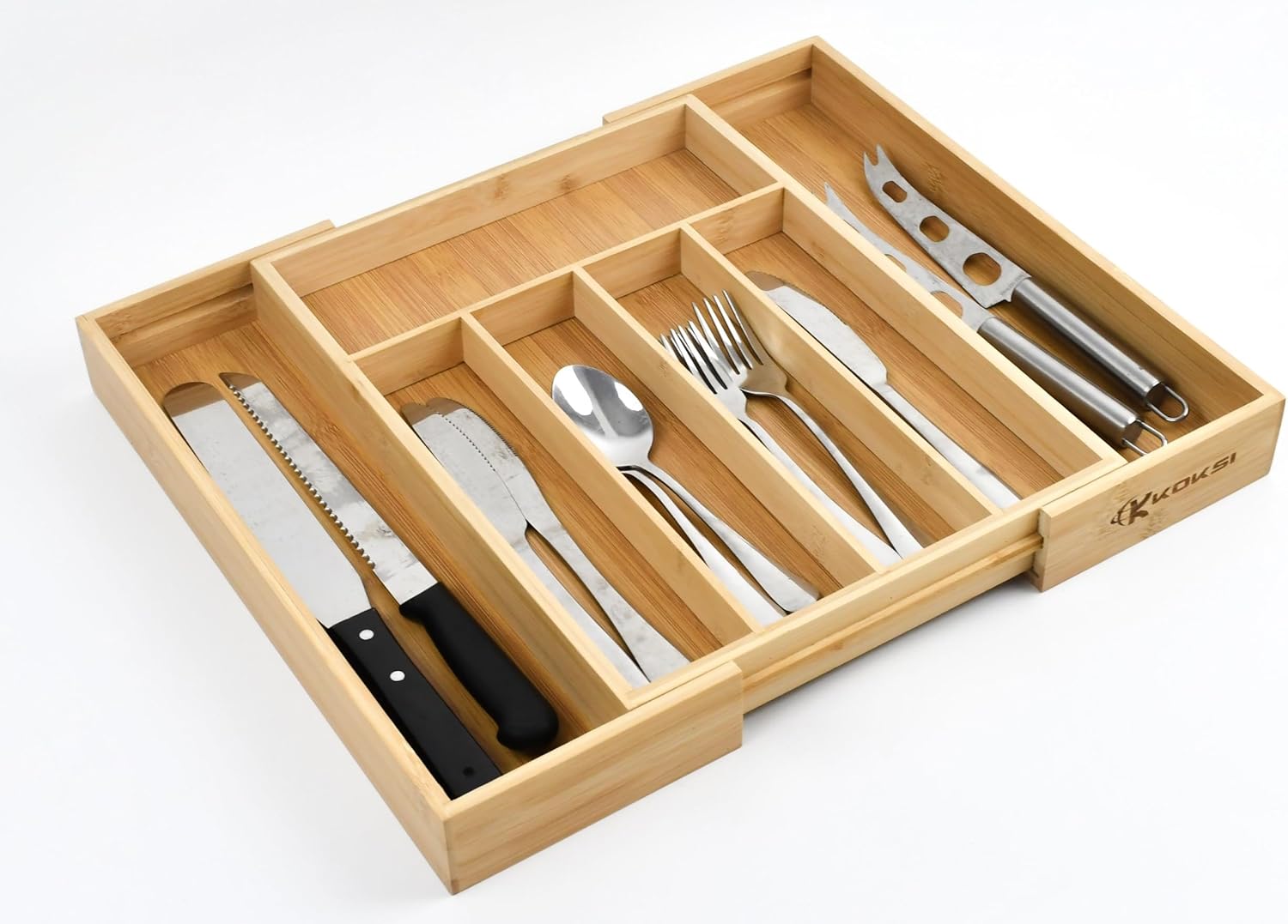 Koksi Cutlery Drawer Organiser - Expandable Bamboo Utensil Organiser for Silverware, Flatware, Knives, Natural Wood Cutlery Tray & Knife Holder Kitchen Drawer Divider Organisation-8