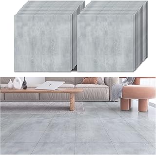 VEELIKE Grey Vinyl Flooring Vintage Concrete Effect Floor Tiles Self Adhesive Vinyl Tiles Stick on Floor Tiles for Bathroom Waterproof Kitchen Flooring Garage Floor Tiles 1.5mm 30cm x 30cm 24 Pieces