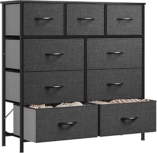 YITAHOME Chest of Drawer, Fabric Dresser with 9 Drawers, Organizer Unit for Bedroom, Living Room, Hallway, Closets & Nursery - Sturdy Steel Frame, Wooden Top & Easy Pull Fabric Drawer (Black Grey)