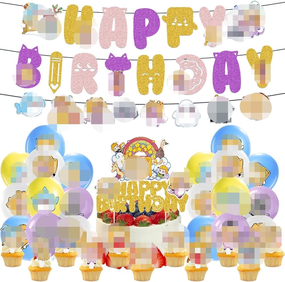 Party Decoration, 35 Pcs Theme Birthday Party Decorations, Birthday Decorations Balloon Set,Cake Topper Birthday Banner Decoration for Kids Children's Party (A)-0