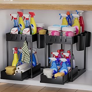 AIXPI Under Sink Storage Kitchen Organiser, Bathroom Storage 2 Tier Pull Out Kitchen Storage Cupboard Organiser Under Sink shelf, Home Organisation for Cabinet 2Pack