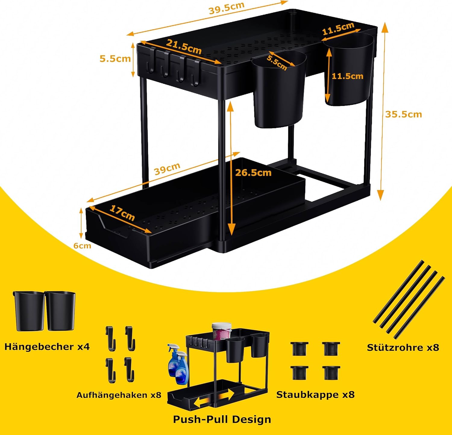 AIXPI Under Sink Storage Kitchen Organiser, Bathroom Storage 2 Tier Pull Out Kitchen Storage Cupboard Organiser Under Sink shelf, Home Organisation for Cabinet 2Pack-1