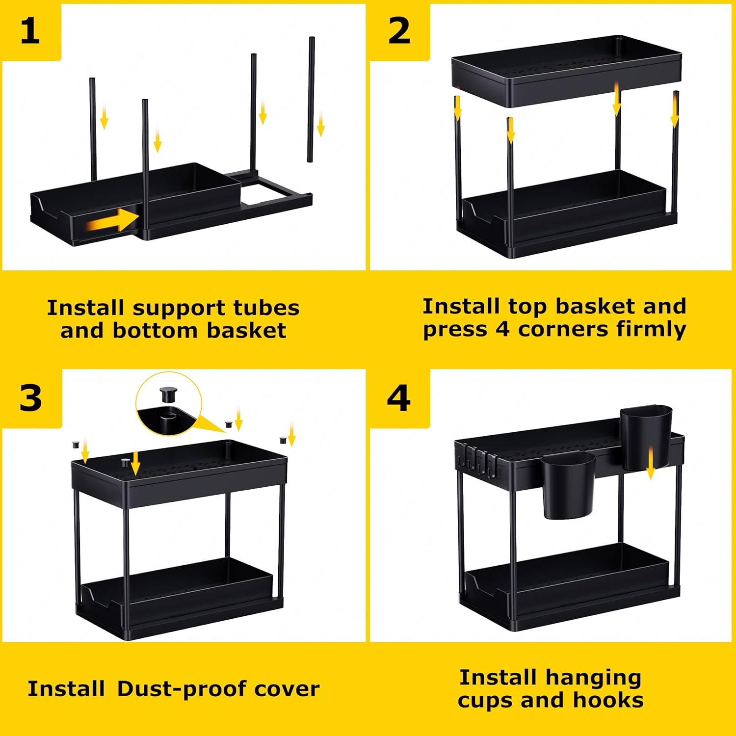 AIXPI Under Sink Storage Kitchen Organiser, Bathroom Storage 2 Tier Pull Out Kitchen Storage Cupboard Organiser Under Sink shelf, Home Organisation for Cabinet 2Pack-2