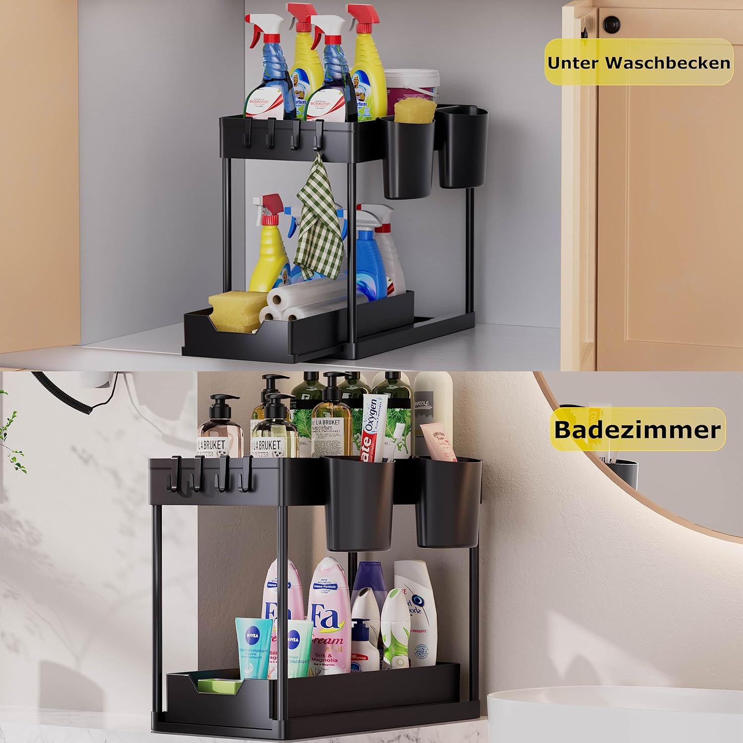 AIXPI Under Sink Storage Kitchen Organiser, Bathroom Storage 2 Tier Pull Out Kitchen Storage Cupboard Organiser Under Sink shelf, Home Organisation for Cabinet 2Pack-5