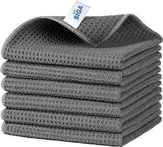 MR.SIGA Waffle Pattern Cleaning Cloths, Reusable Absorbent Microfiber Cleaning Cloths, Lint Free Microfiber Kitchen Towels, 6 Pack, Gray, 12.6 x 12.6 inch