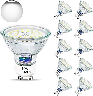 Unikcst GU10 LED Light Bulbs 1050lm,Cool White 10W Spotlight Replaces 100W Halogen Bulb 6000K LED Spot Lights 220-240V LED Lamp, Non Dimmable, 10 Pack