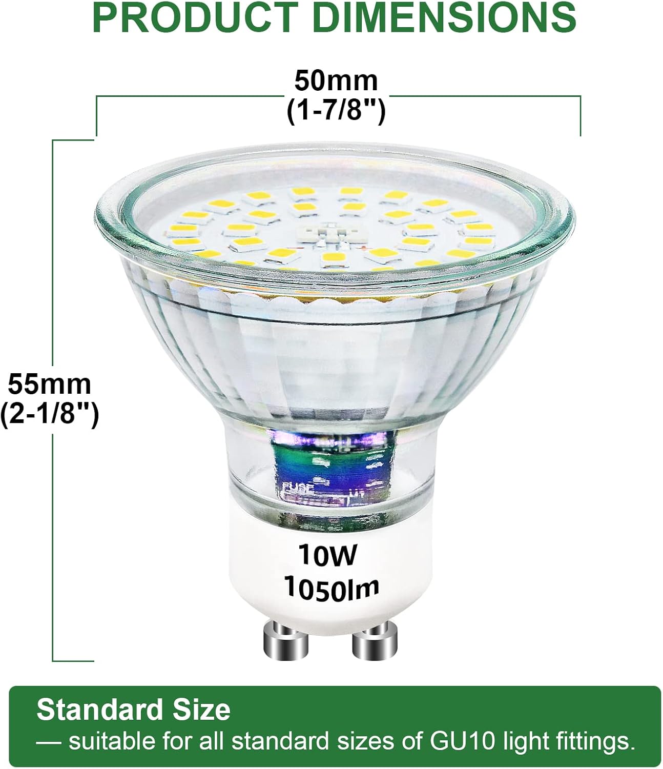 Unikcst GU10 LED Light Bulbs 1050lm,Cool White 10W Spotlight Replaces 100W Halogen Bulb 6000K LED Spot Lights 220-240V LED Lamp, Non Dimmable, 10 Pack-1