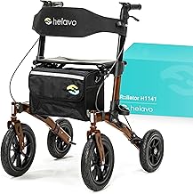 Helavo All Terrain Walker with Puncture-Proof, Flat-Free Solid Rubber Tires - Foldable Outdoor Walker for Seniors with Seat - Best Comfort on All Surfaces