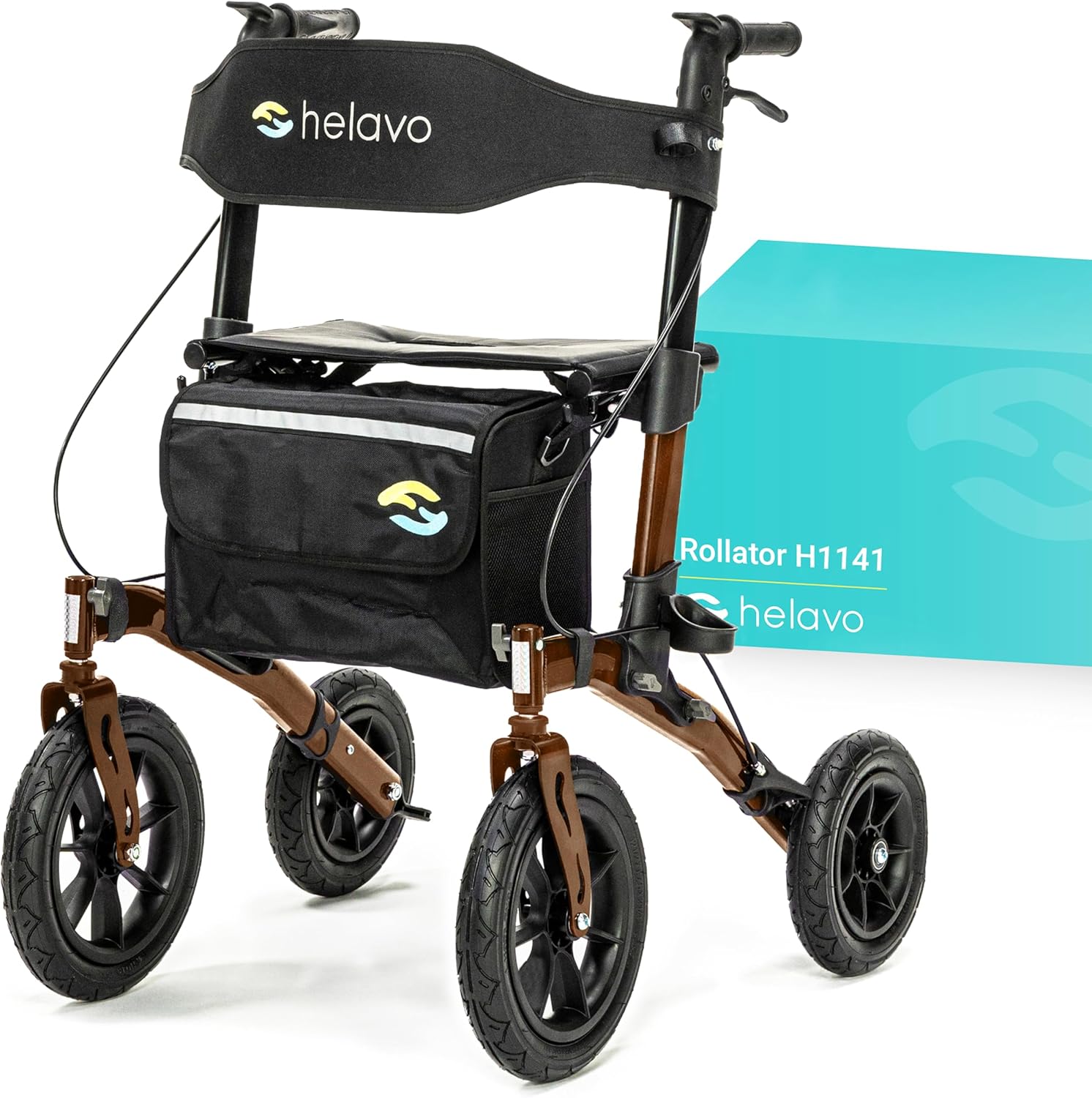 Helavo All Terrain Walker with Puncture-Proof, Flat-Free Solid Rubber Tires - Foldable Outdoor Walker for Seniors with Seat - Best Comfort on All Surfaces-0