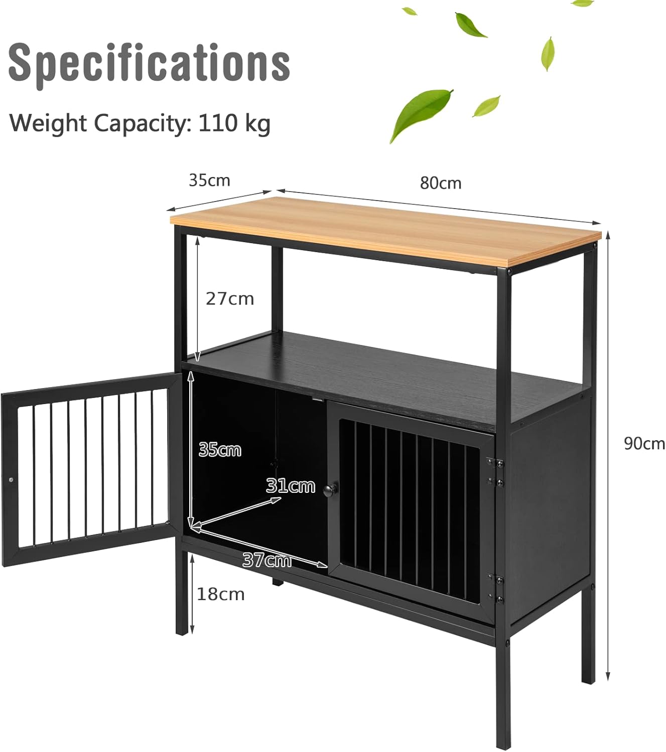 TANGZON Storage Cabinet, Sideboard Buffet Table with 2 Slatted Doors & Anti-Tipping Device, Metal Frame Wooden Cupboard for Kitchen Dining Room Living Room Hallway-2