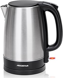 Aigostar Electric Kettle, 1.7L Quiet Fast Boil Kettle Cordless, Boil-dry Protection, Stainless Steel, 2200W - Milo