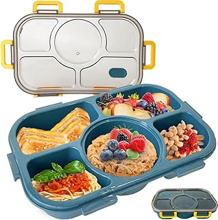 VAKOWOO Lunch Box, 1400ml Bento Lunch Box with 5 Compartments, Lunch Snack Box for Students, Leak Proof Microwave Food Container Snack Boxes Without BPA Material for School, Office, Picnic, Travel