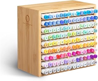 Ohuhu Bamboo Marker Organizer, Wooden Desktop Storage Hold 126 Markers, Markers Pens Pencils Art Brushes Stationary Organizer Pencil Holder with 8 Compartments for Home Classroom Office Decor