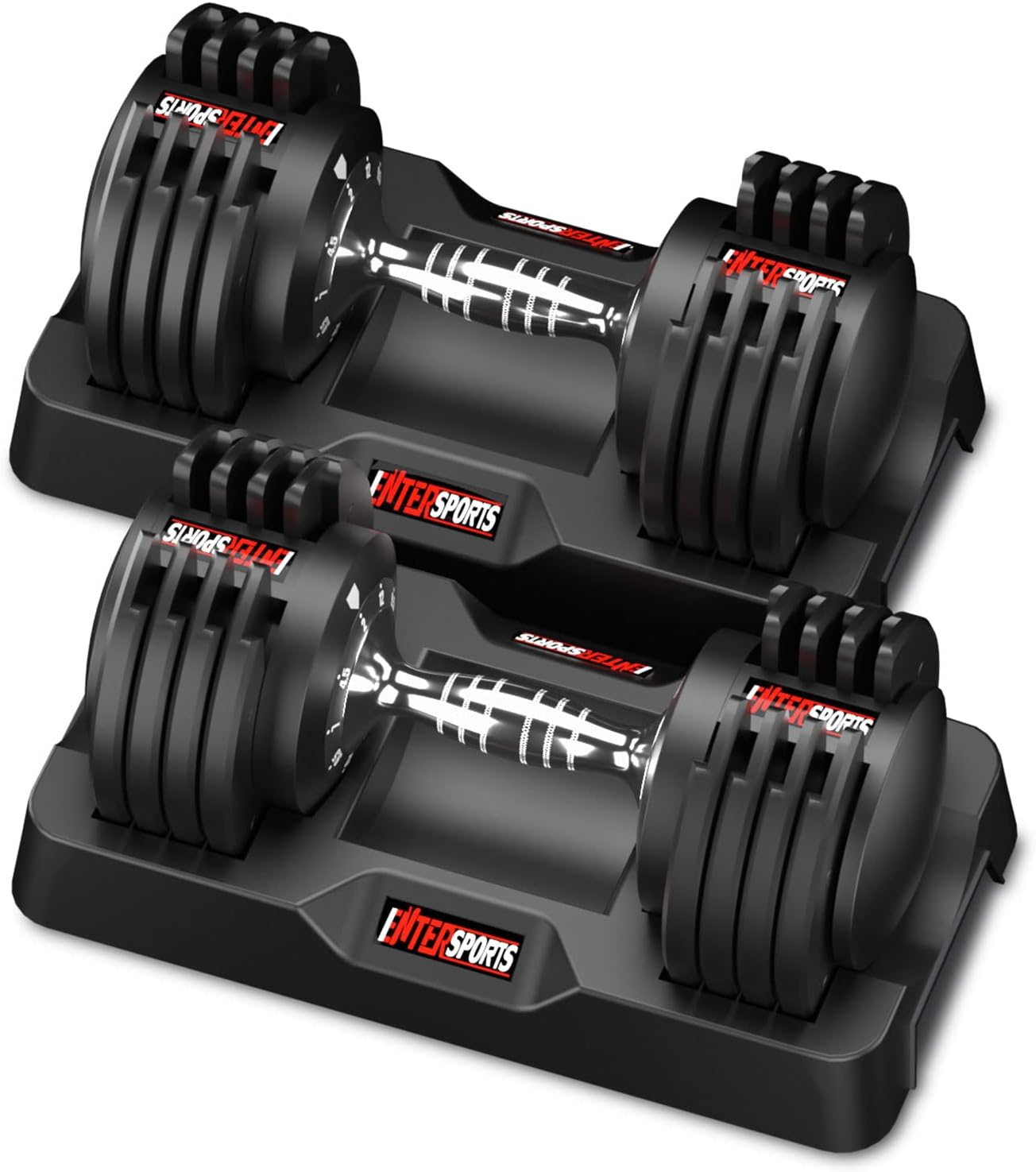 EnterSports 12kg/18KGx2 Adjustable Dumbbells Adjustable Dumbbell Set for Saving Place, Dumbbells Adjustable with Non-Slip Handle 5 Weight Levels, Good for Home, Office, Gym, Body Training-0