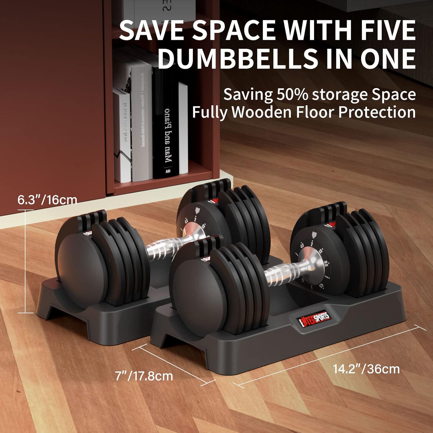 EnterSports 12kg/18KGx2 Adjustable Dumbbells Adjustable Dumbbell Set for Saving Place, Dumbbells Adjustable with Non-Slip Handle 5 Weight Levels, Good for Home, Office, Gym, Body Training-1