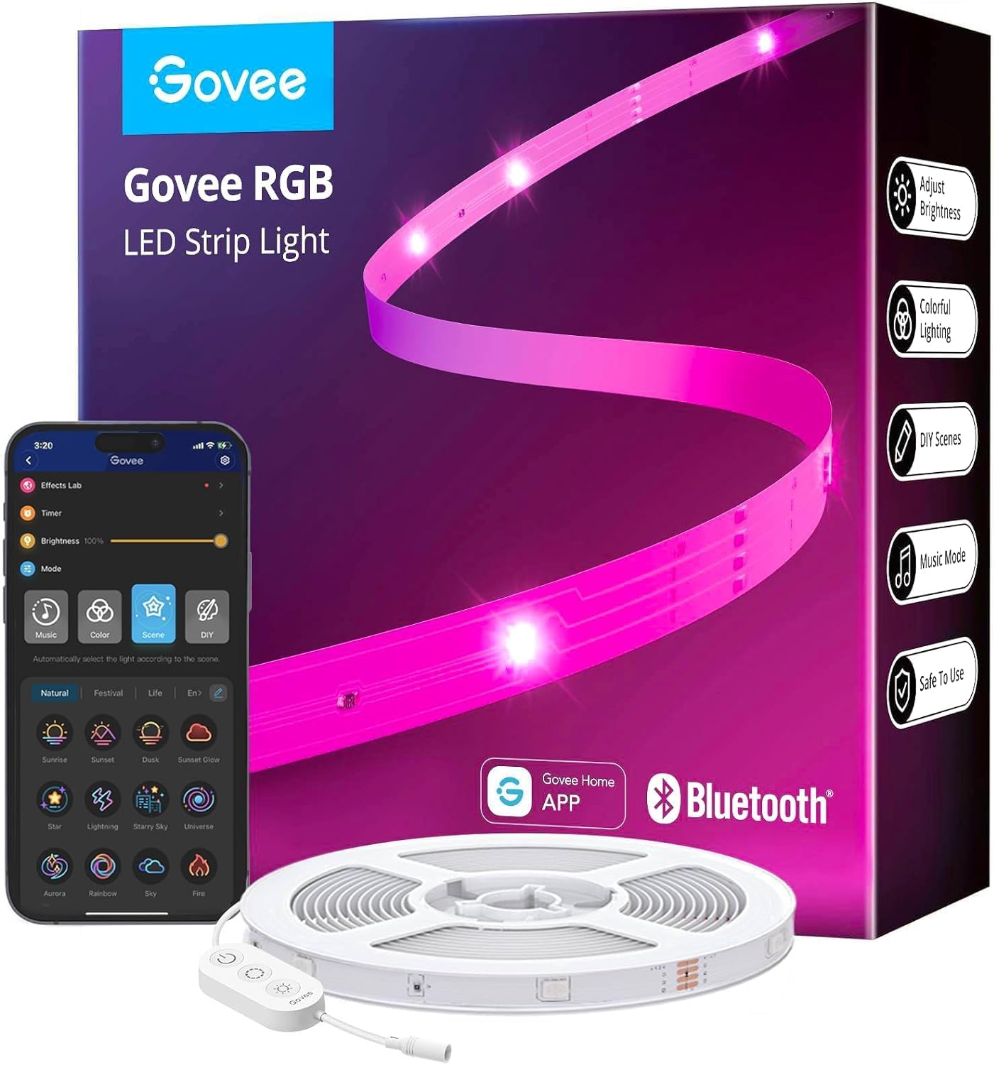 Govee 30M LED Strip Lights, Bluetooth RGB Easter LED Lights with App Control, 64 Scenes and Music Sync LED Strip for Bedroom, Living Room, Kitchen, Party, DIY Home Decoration-0