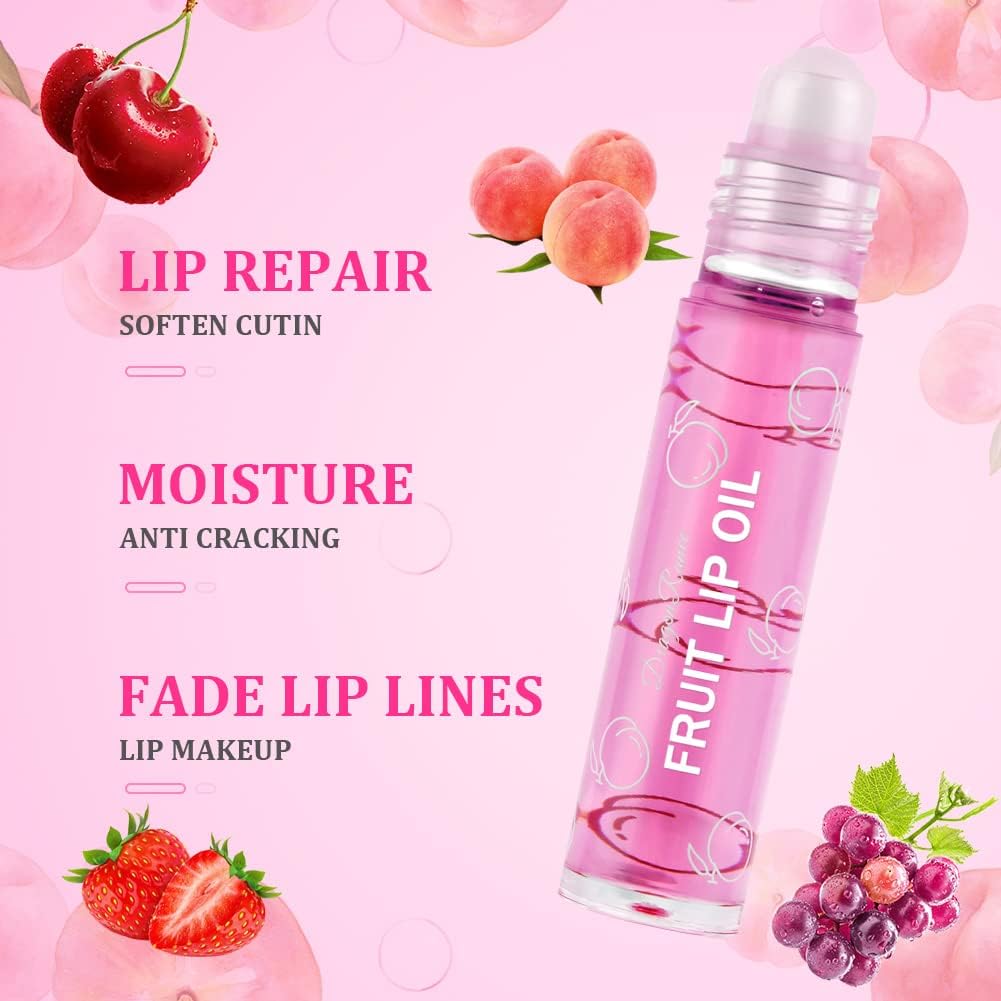 AOOWU 6 Pcs Hydrating Lip Oil Set, Fruit-Flavored Plumping Lip Oil, Long Lasting Lip Glow Balm Lip Care, Transparent Moisturizing No-Sticky Lip Gloss(Peaches,Orange,Avocado,Strawberry,Grape,Cherry)-3