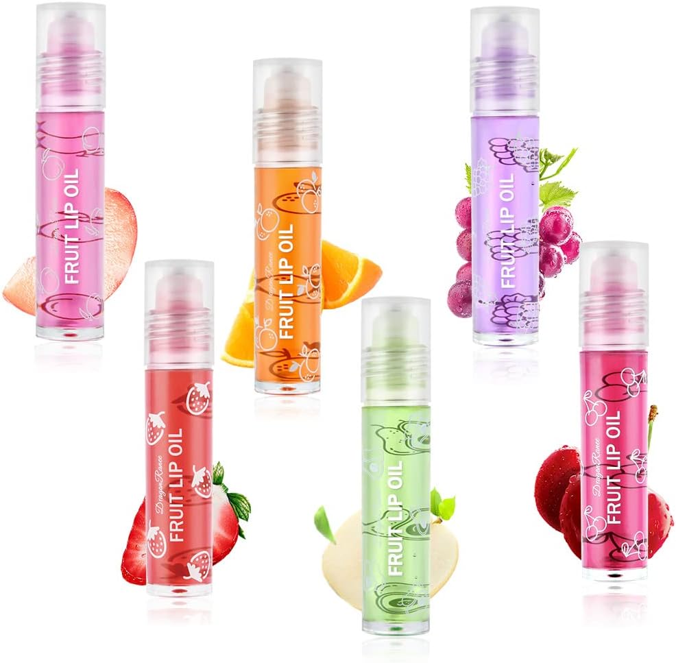 AOOWU 6 Pcs Hydrating Lip Oil Set, Fruit-Flavored Plumping Lip Oil, Long Lasting Lip Glow Balm Lip Care, Transparent Moisturizing No-Sticky Lip Gloss(Peaches,Orange,Avocado,Strawberry,Grape,Cherry)-8