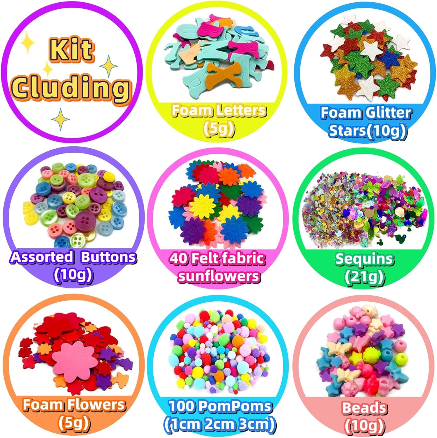 Chennyfun 1500pcs+ Arts and Crafts Supplies for Kids, Craft Art Kits for Toddlers with Unicorn Storage Bag, All in One D.I.Y. Crafting Set Includes Pom Poms, Feathers, Beads, Supply for Kids Ages 4-12-1