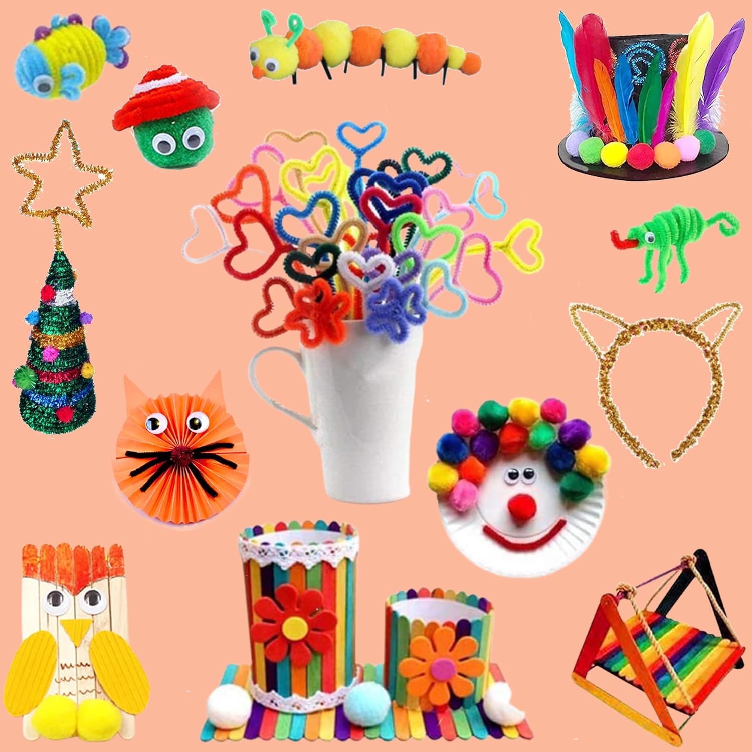 Chennyfun 1500pcs+ Arts and Crafts Supplies for Kids, Craft Art Kits for Toddlers with Unicorn Storage Bag, All in One D.I.Y. Crafting Set Includes Pom Poms, Feathers, Beads, Supply for Kids Ages 4-12-8