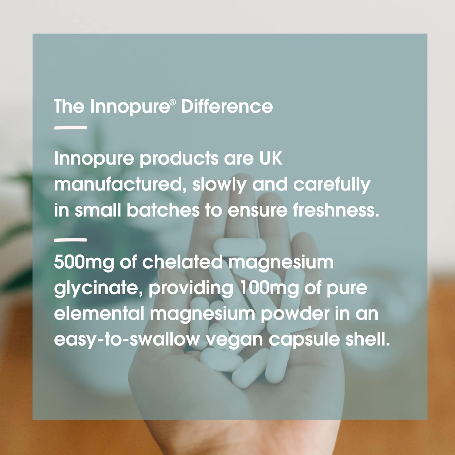 INNOPURE Magnesium Glycinate - 90 Capsules - Bioavailable Magnesium Supplements for Sleep Support - 500mg Per Capsule Providing 100mg of Pure Elemental Magnesium Bisglycinate Powder - Made in The UK-1