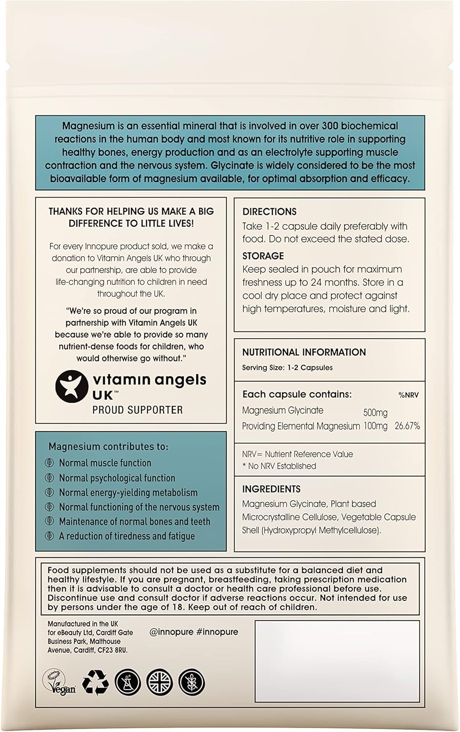 INNOPURE Magnesium Glycinate - 90 Capsules - Bioavailable Magnesium Supplements for Sleep Support - 500mg Per Capsule Providing 100mg of Pure Elemental Magnesium Bisglycinate Powder - Made in The UK-7