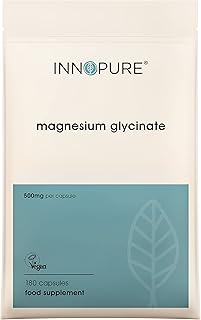 INNOPURE Magnesium Glycinate - 180 Capsules - Bioavailable Magnesium Supplements for Sleep Support - 500mg Per Capsule Providing 100mg of Pure Elemental Magnesium Bisglycinate Powder - Made in The UK