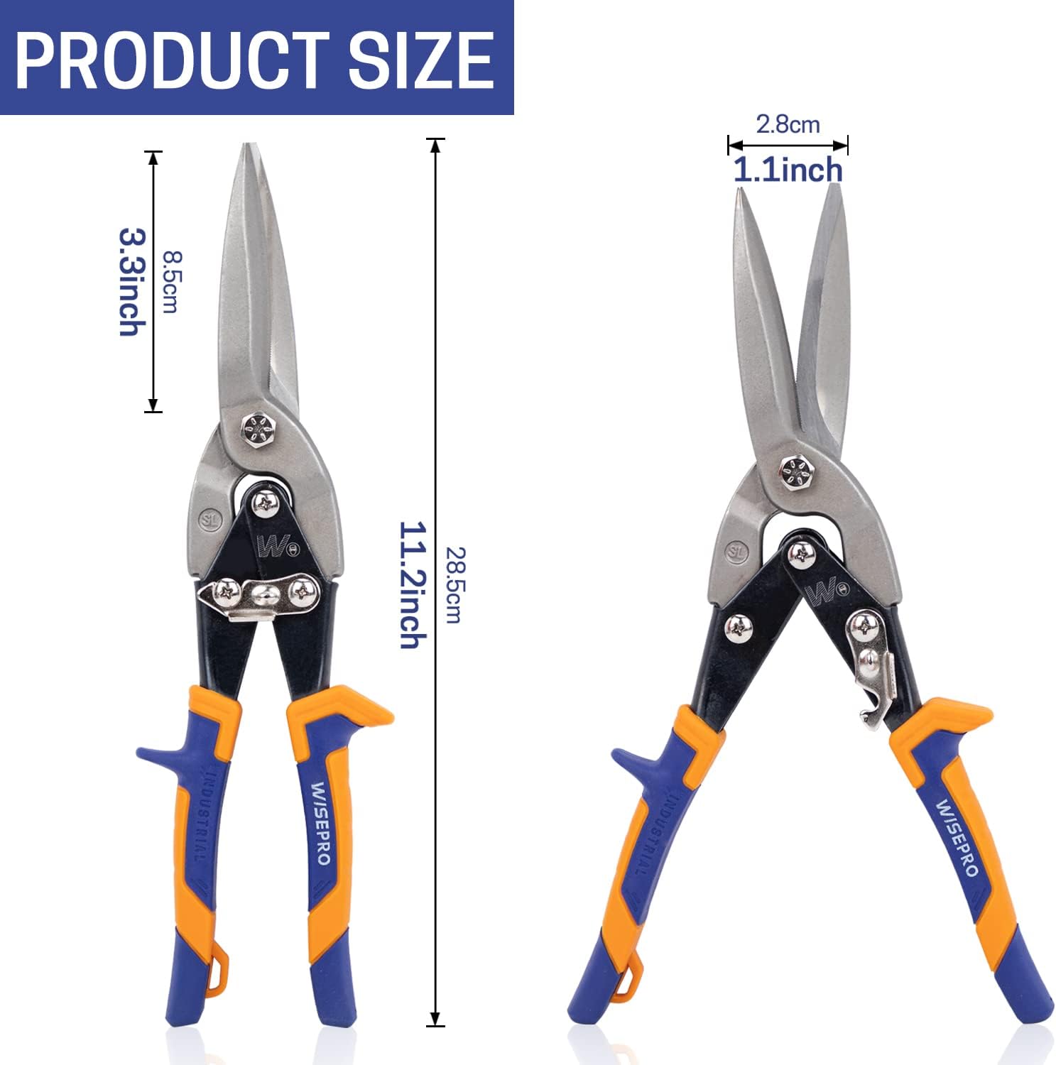 WISEPRO 12'' Tin Snips Straight Cut, Heavy Duty Aviation Snips, Compound Metal Shears for Cutting Sheet Metal, Aluminum, and Vinyl Siding-1