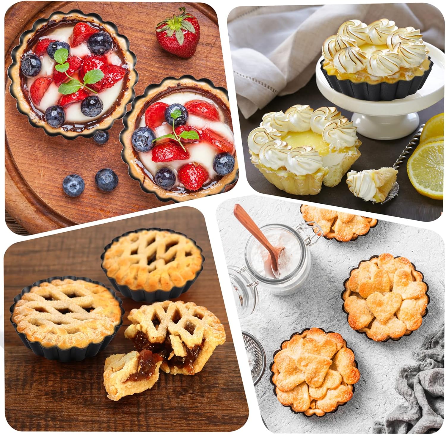 Mini Tart Tins,Egg Tart Molds with Loose Base,8 Pack Non Stick Tartlet Tins,Tart Moulds for Baking,Small Flan Tins,Fluted Tart Case,4 inch /10 cm Round Mini Quiche Pans,Pie Dish Removable Loose Bottom-6