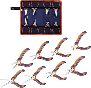 WISEPRO 8-Piece Mini Pliers Set for Precision Work, Including Long Nose, Diagonal Cutting, End Cutting, Bent Nose, Round Nose, Linesman, Needle Nose and Bent Needle Nose with Storage Pouch