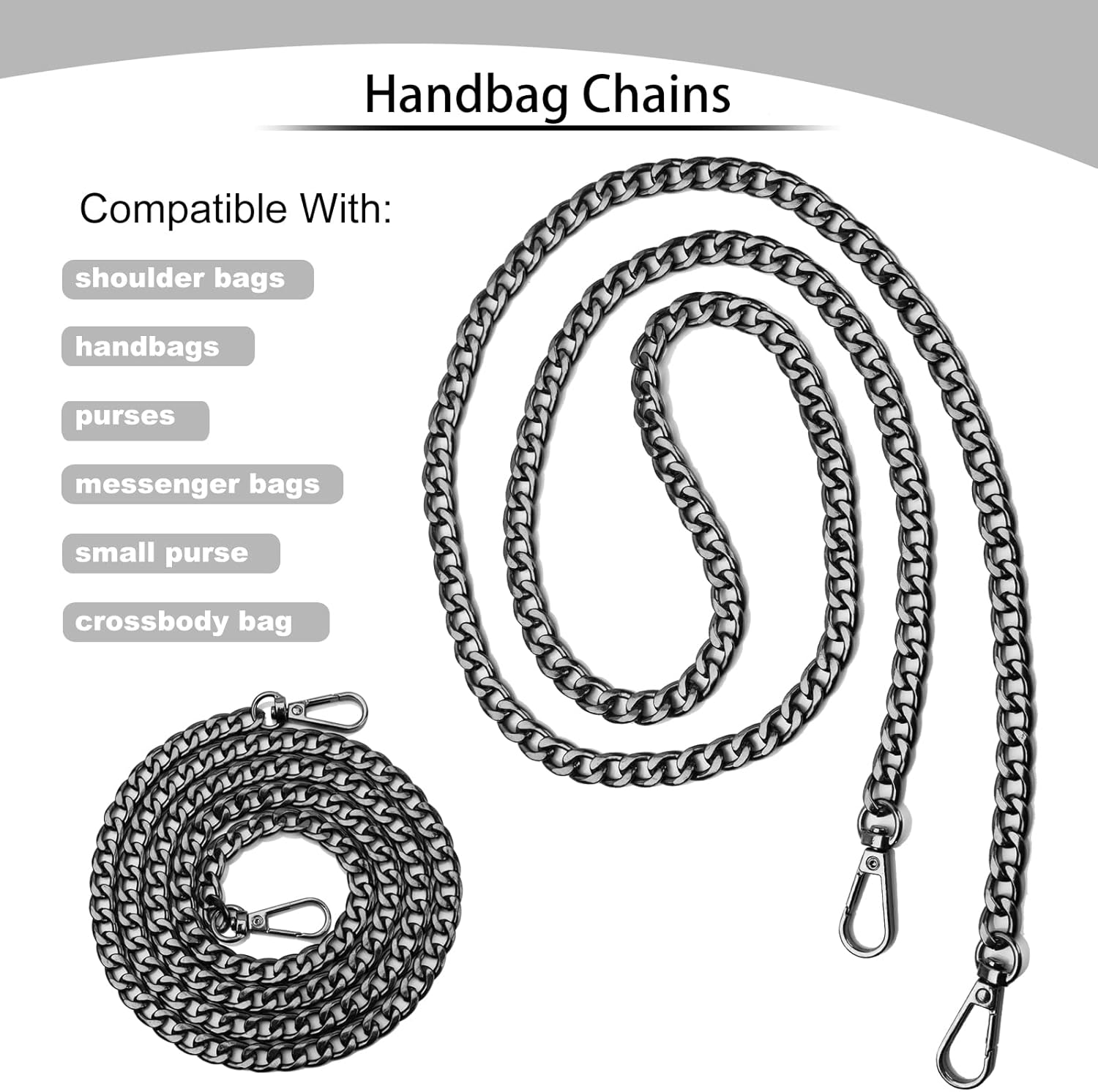 LUCKNIGHT Metal Bag Chain Black, 120CM Purse Chain Straps, Handbags Replacement Chain Strap with Buckles, Metal Strap for Women DIY Purse Bag Shoulder Crossbody Handbags Shoulder Bag Crafts Making-4