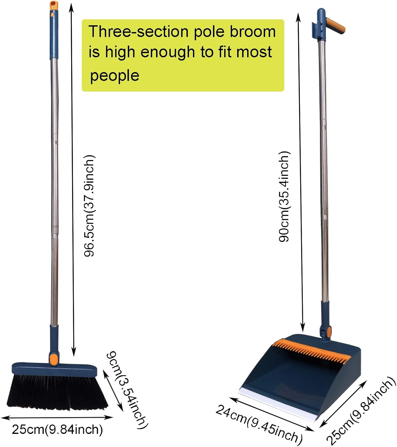 Roellgs Broom dustpan set with comb teeth windproof vertical long-handled broom kit for household cleaning and sweeping-1