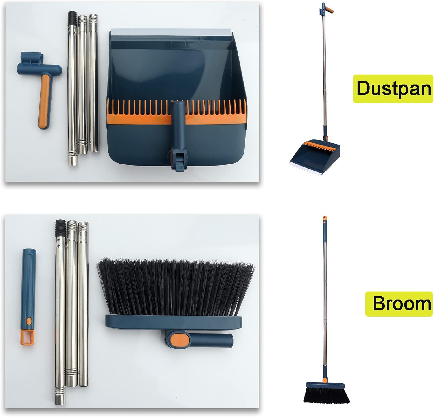 Roellgs Broom dustpan set with comb teeth windproof vertical long-handled broom kit for household cleaning and sweeping-6