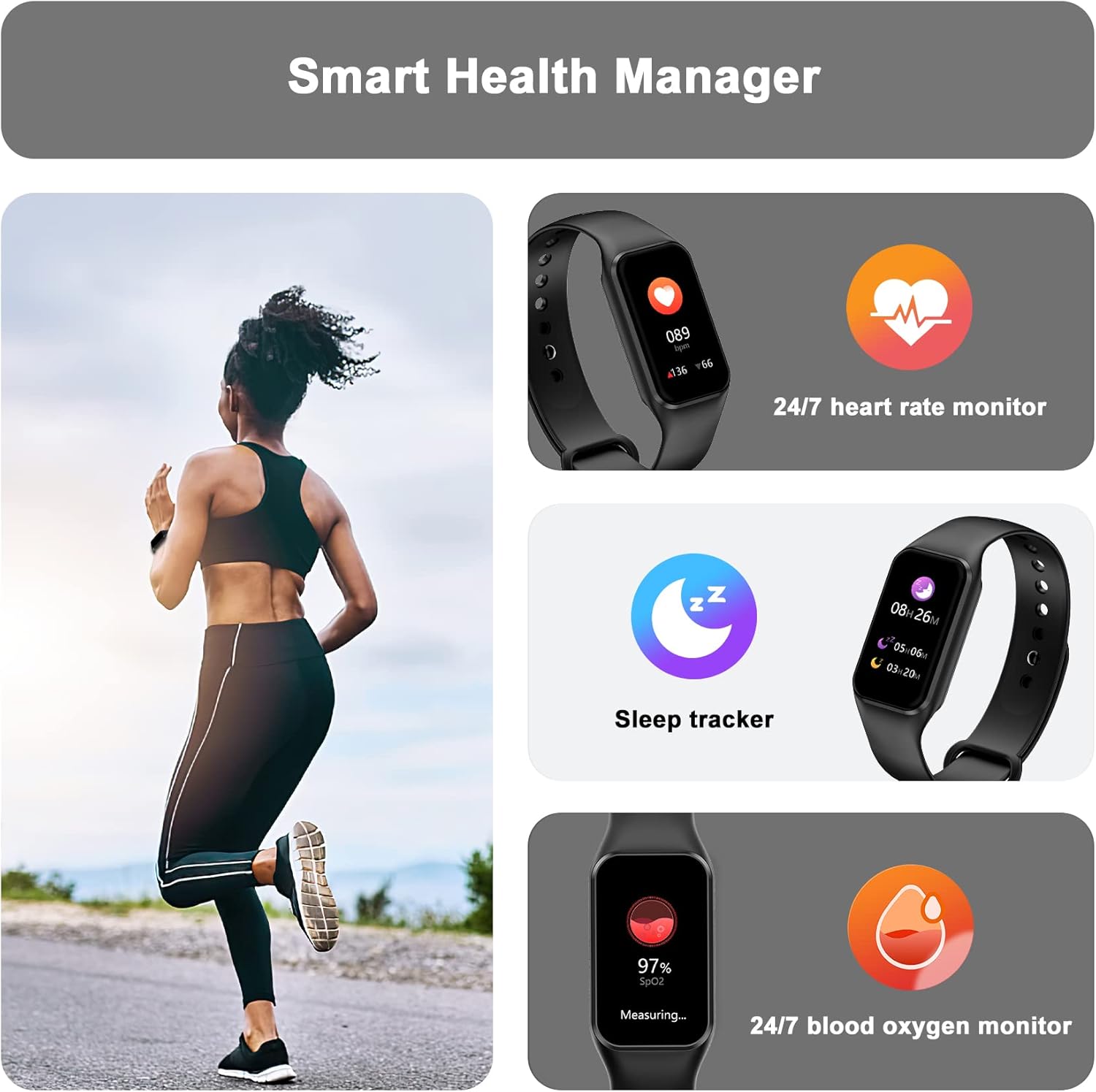 Blackview Smart Watch for Men Women, Fitness Tracker with SpO2 Heart Rate Sleep Monitor, IP68 Waterproof Activity Tracker with 24 Sports, Weather, Notification, Step Counter Watch for iOS Android-3